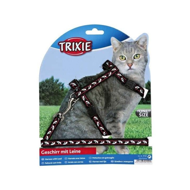 Trixie Katzen-Garnitur mit Leine  Schnappverschlüssen - Katzenmotiv