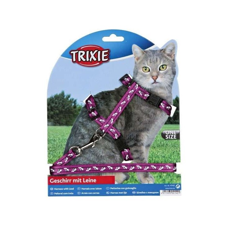 Trixie Katzen-Garnitur mit Leine  Schnappverschlüssen - Katzenmotiv