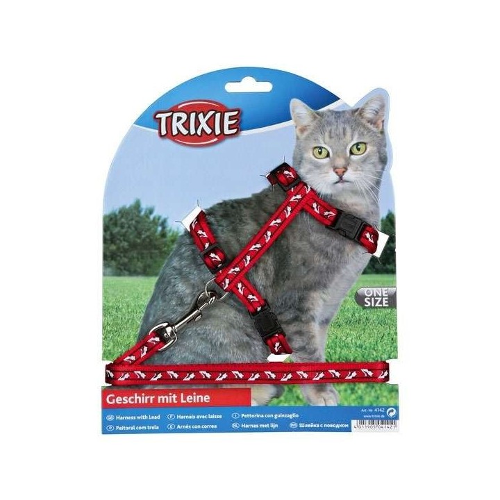 Trixie Katzen-Garnitur mit Leine  Schnappverschlüssen - Katzenmotiv