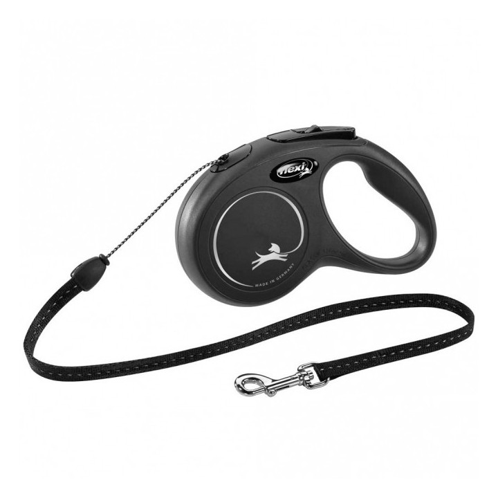 FLEXI Rollleine New CLASSIC Seil - 5m bis 12kg - Schwarz