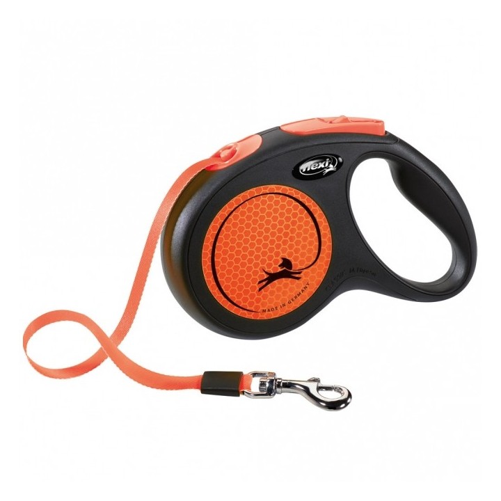Flexi New Classic Neon Gurt-Roll-Leine - M / Orange