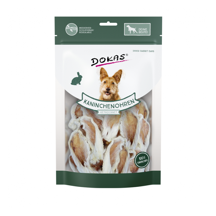 Dokas Dog Snack Kaninchenohren mit Fell getrocknet 100 g