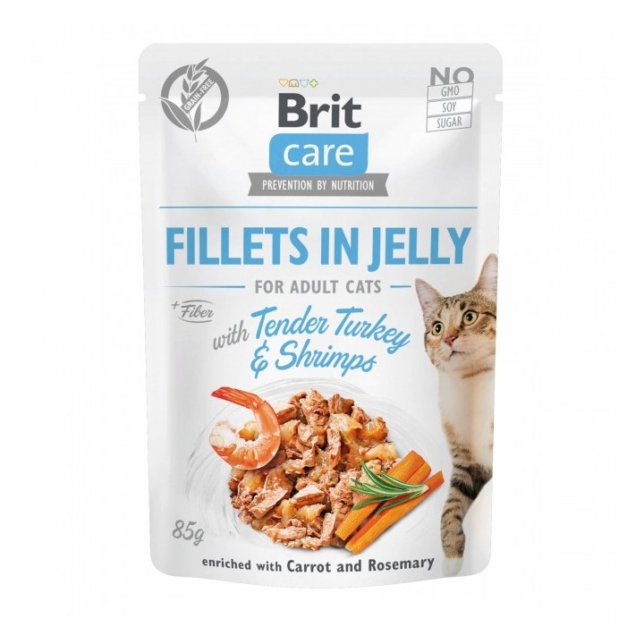 Brit Care Cat PB Fillets in Jelly - Truthahn & Shrimps 85g