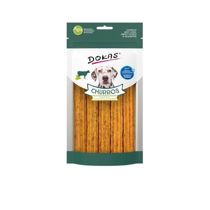 Dokas Dog Snack Churros mit Rinderleber Süsskartoffel & Mehlwurm 150g
