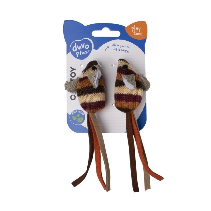 Duvoplus Cat Toy Knitted Mäuse braun - 2 Stück