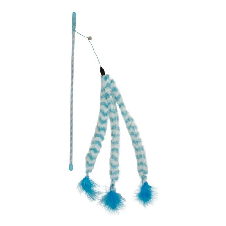 Duvoplus Cat Toy Spielangel Catchy Plüsch-Schwanz - blau/weiß