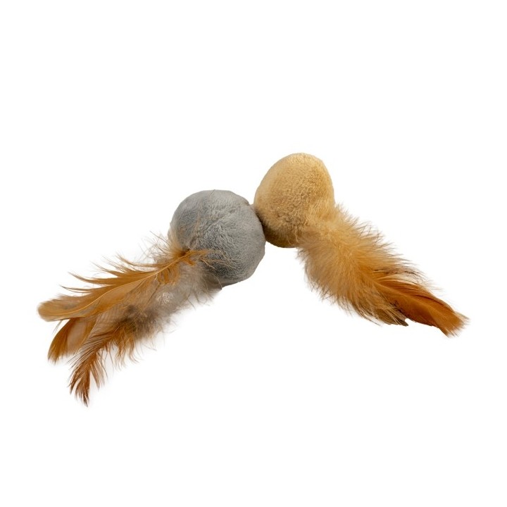 Duvoplus Cat Toy Cushy Bälle mit Federn braun/grau - 2 Stück