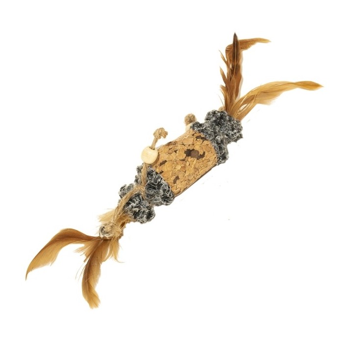 Duvoplus Cat Toy Kork Fass mit Federn & Glocken