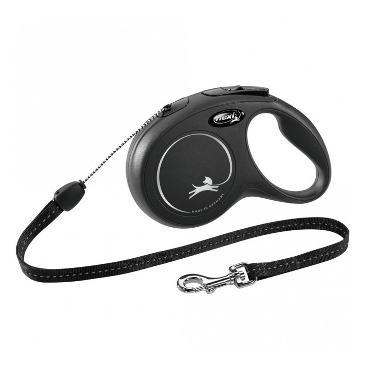 FLEXI Rollleine New CLASSIC Seil - 8m bis 12kg - Schwarz