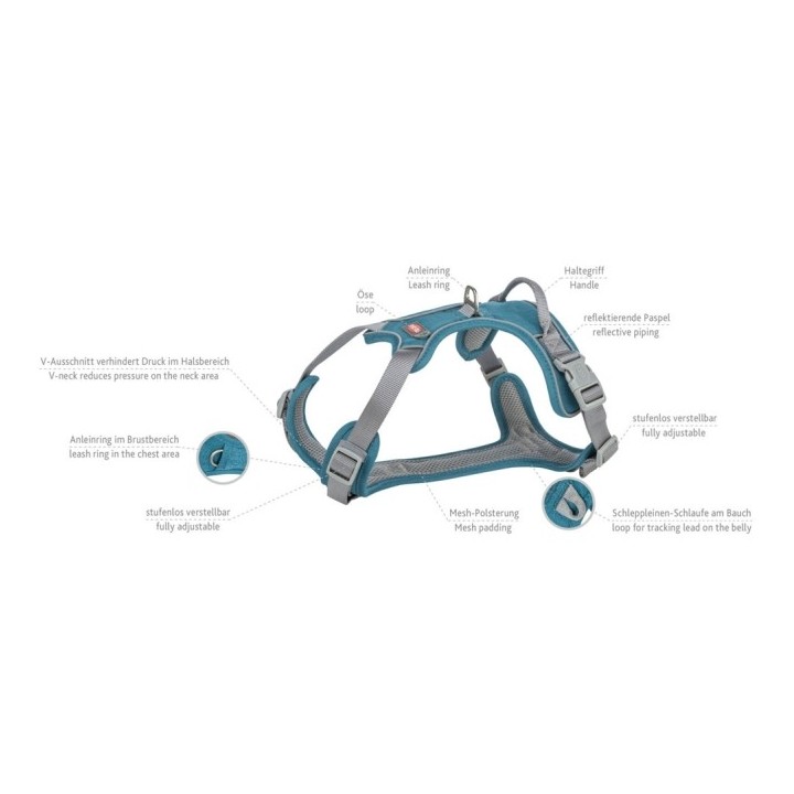 Trixie Premium Active Geschirr - petrol - 39–56 cm/15 mm