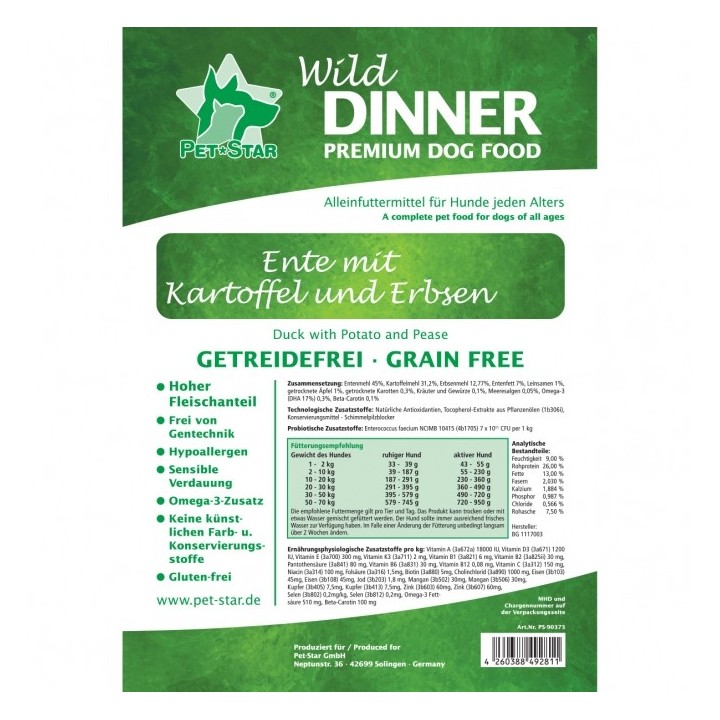 Wild Dinner Ente - Getreidefrei - 12 kg